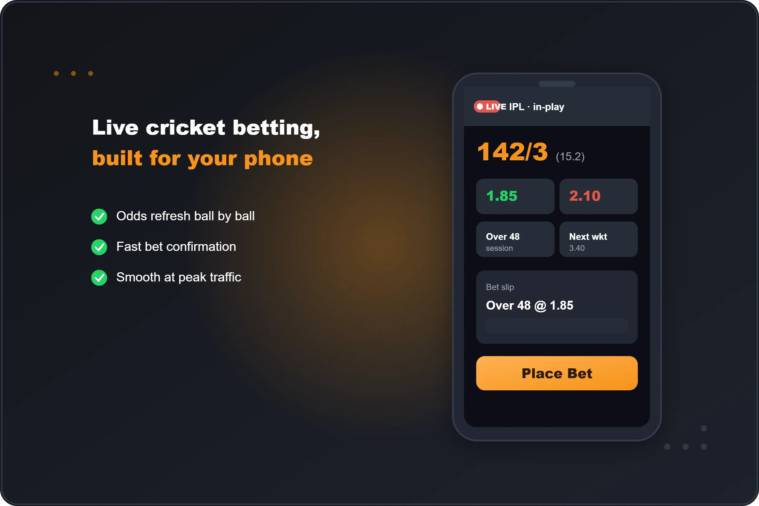 FairPlay app showing a live IPL cricket betting screen with ball-by-ball odds