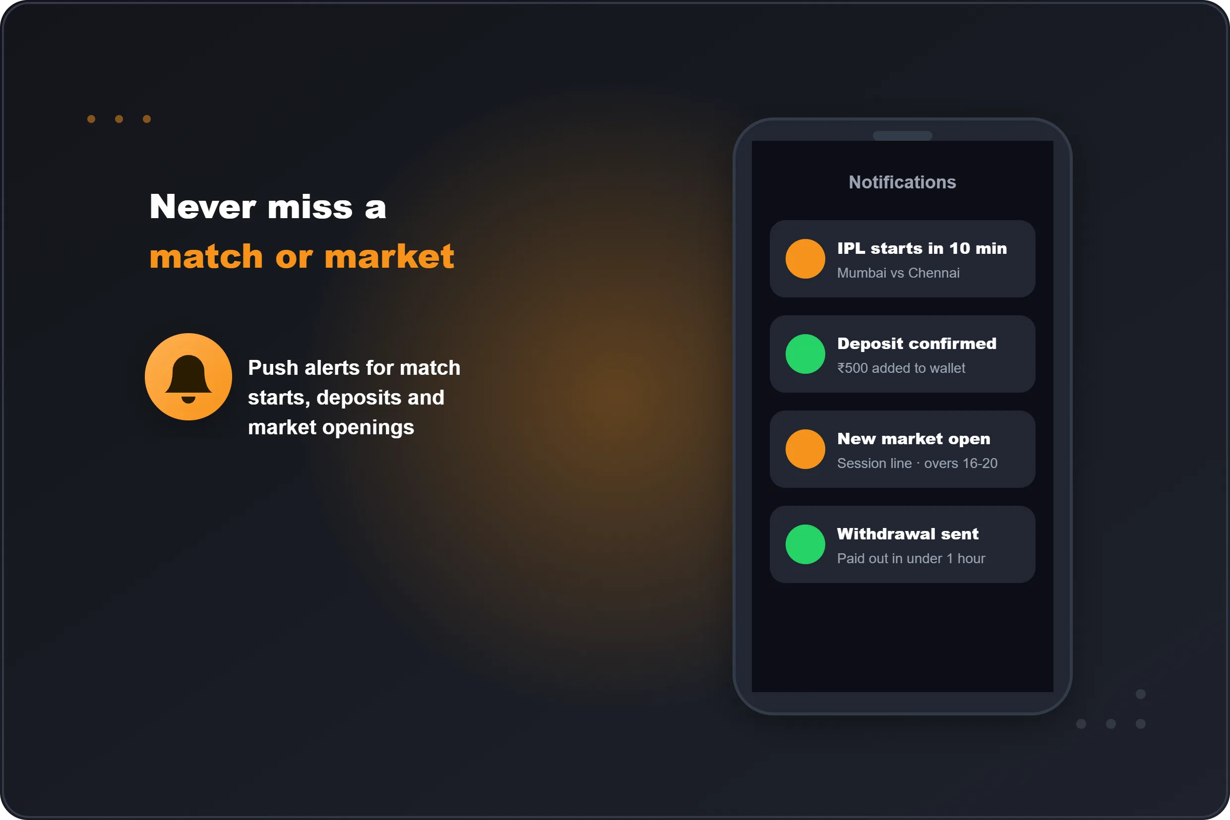 FairPlay app push notifications for match starts, deposits and market openings